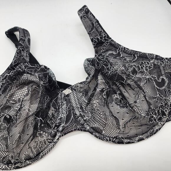 Cacique Black Lace Embroidered Balconette Bra Underwire Bow Size 46D - Picture 4 of 8